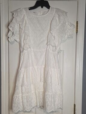 Anniewear White Eyelet Ruffle-Tier Dress